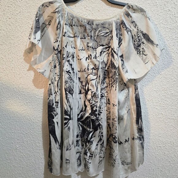Chicos Womens Sheer Black & White Abstract Print Blouse Size 1 - Picture 5 of 6
